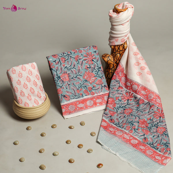 EXCLUSIVE HAND BLOCK PRINT PURE COTTON SUIT WITH COTTO MULMUL DUPATTA (MALYS223)