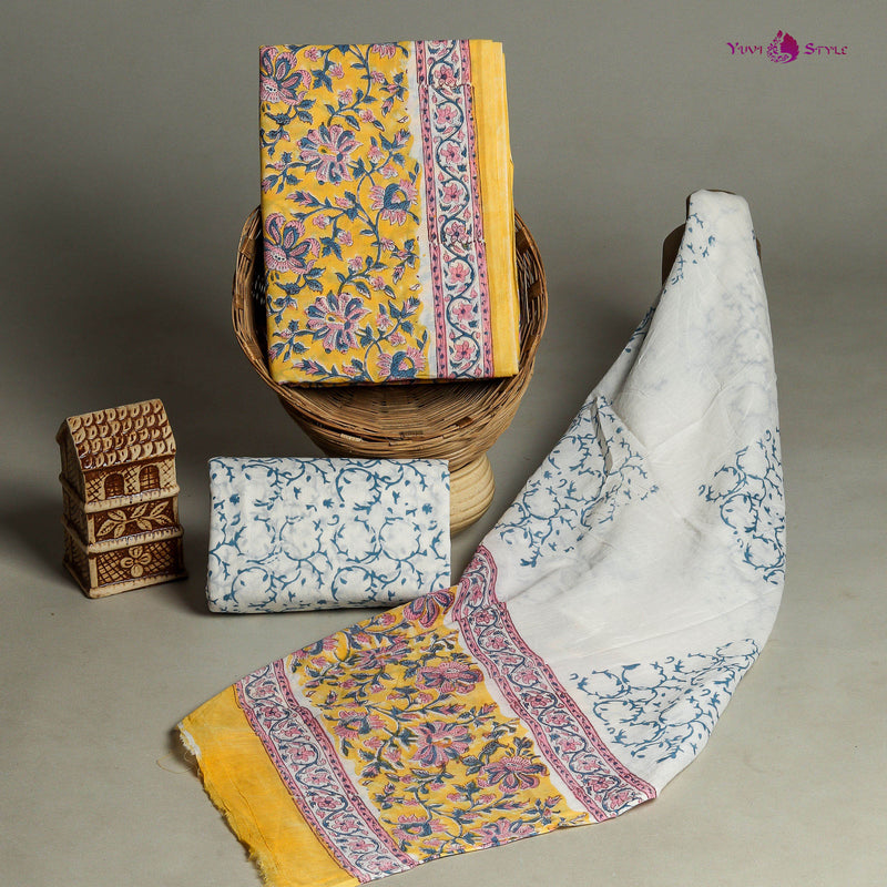 EXCLUSIVE HAND BLOCK PRINT PURE COTTON SUIT WITH COTTON MULMUL DUPATTA (MALYS112)