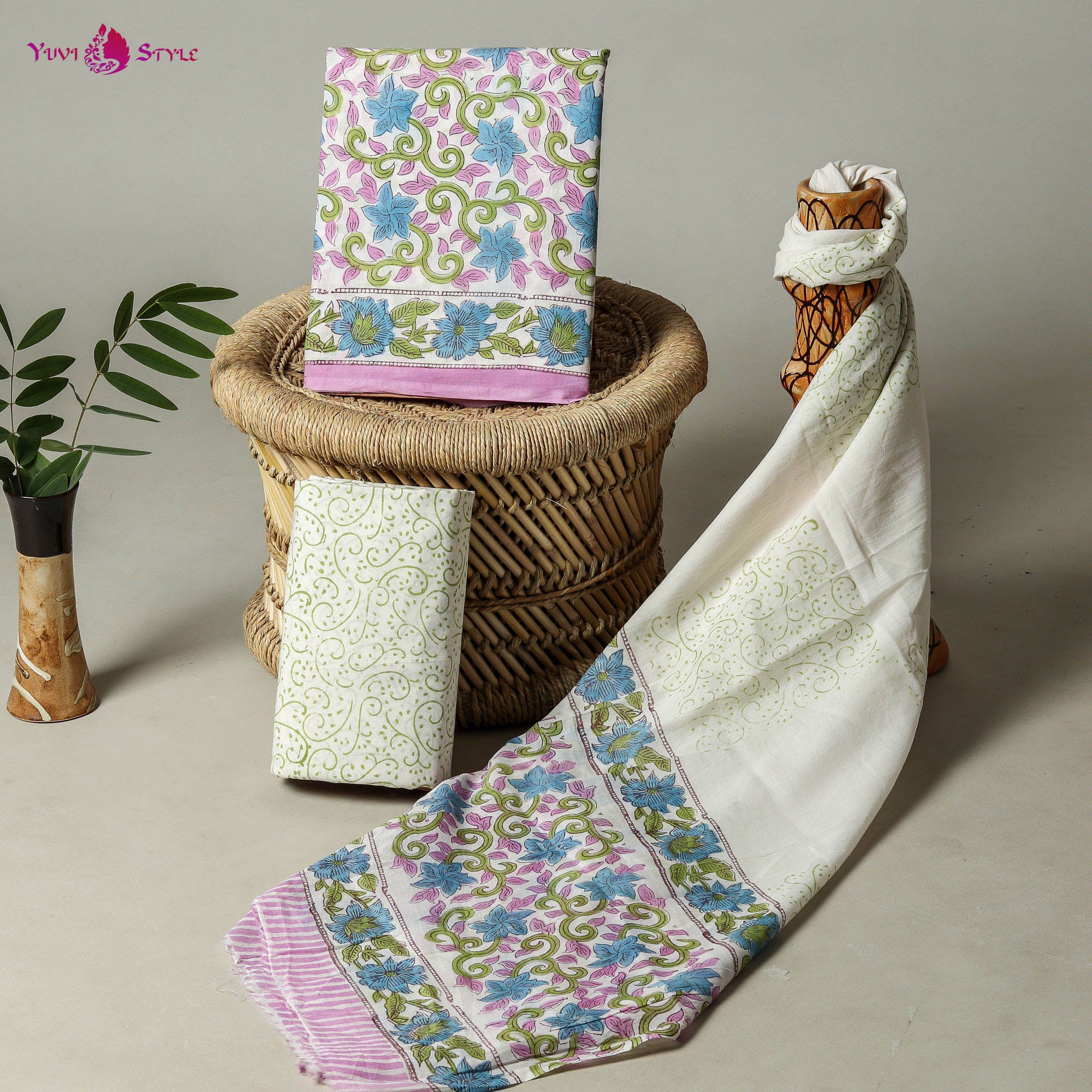 EXCLUSIVE HAND BLOCK PRINT PURE COTTON SUIT WITH COTTON MULMUL DUPATTA (MALYS114)