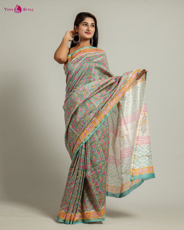 EXCLUSIVE HAND BLOCK PREMIUM CHANDERI SILK SAREE (CHDSYS32)