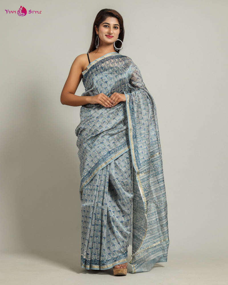 EXCLUSIVE HAND BLOCK PREMIUM CHANDERI SILK SAREE (CHDSYS33)