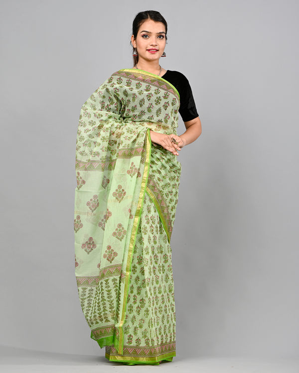 Designer Hand Block Printed Kota Doriya Silk Saree(KDSYS14)