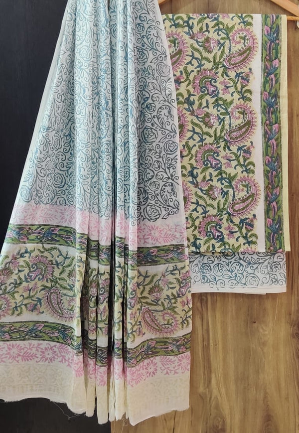 EXCLUSIVE HAND BLOCK PRINT PURE COTTON SUIT WITH COTTO MULMUL DUPATTA (MALYS130)