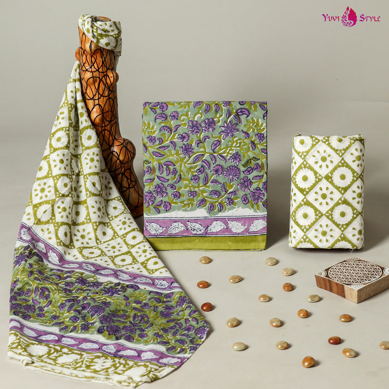 YUVI STYLE HAND BLOCK PRINT PURE COTTON SUIT WITH COTTO MMUL DUPATTA (MALYS154)