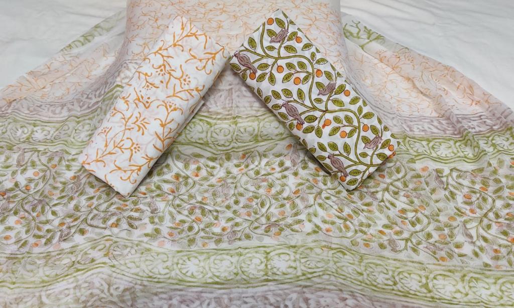 DESIGNER HAND BLOCK PRINT PURE COTTON SUIT WITH CHIFFON DUPATTA (PCHFYS45)