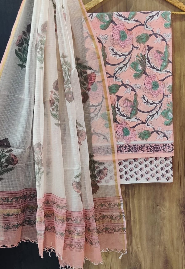 TRADITIONAL HAND BLOCK PRINT PURE COTTON SUIT MATERIAL WITH  DORIA DUPATTA (3CKDYS96)