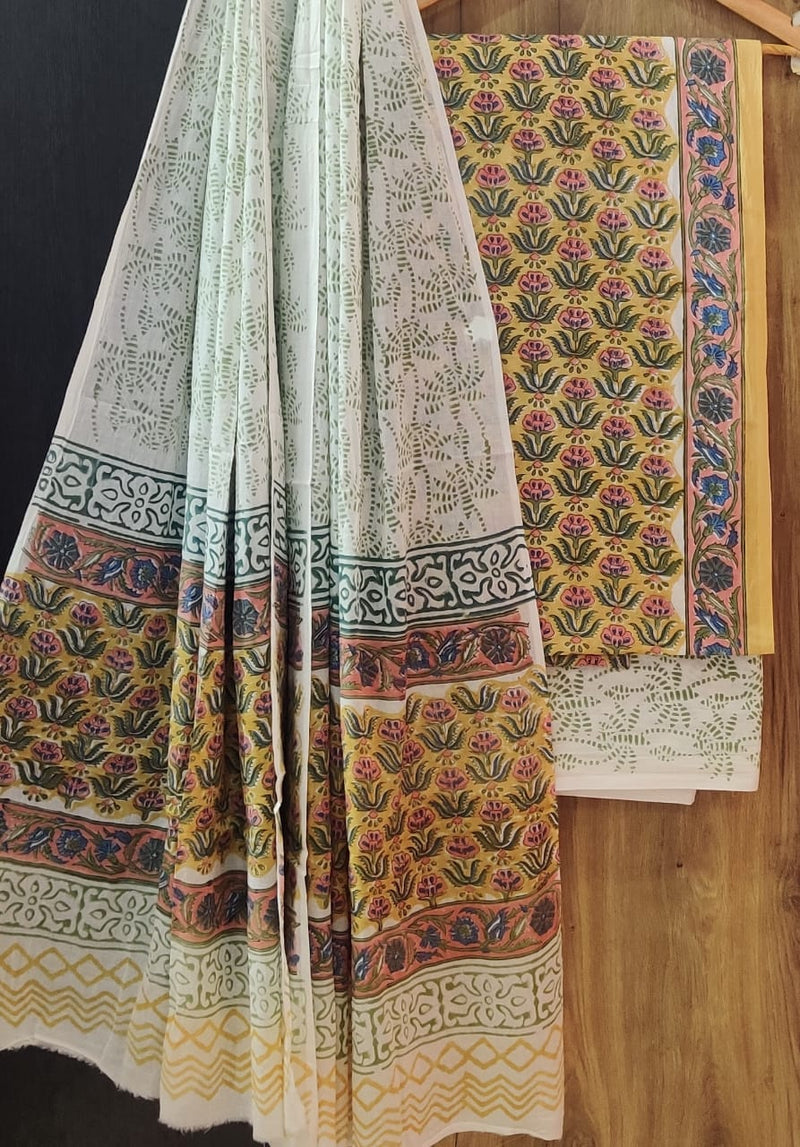 DESIGNER HAND BLOCK PRINT PURE COTTON SUIT WITH MULMUL DUPATTA (MALYS97)