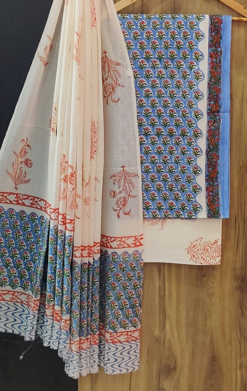 Designer Hand Block Print Pure Cotton Suit with Cotton Mulmul Dupatta (MALYS16)