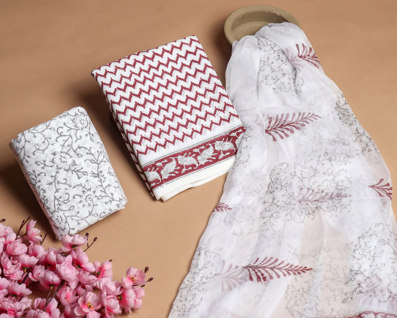 DESIGNER HAND BLOCK PRINT PURE COTTON SUIT WITH CHIFFON DUPATTA (PCHFYS27)