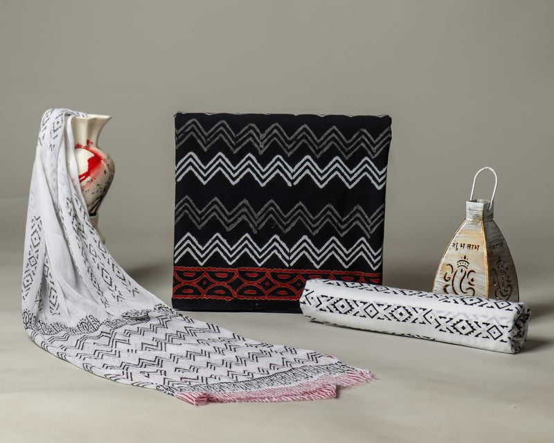 EXCLUSIVE HAND BLOCK PRINT PURE COTTON SUIT WITH CHIFFION DUPTTA (PCHFYS96)