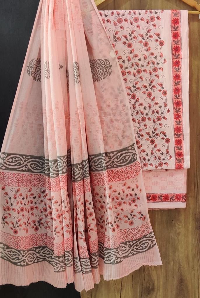 DESIGNER HAND BLOCK PRINT PURE COTTON SUIT WITH COTTON MULMUL DUPATTA (MALYS87)