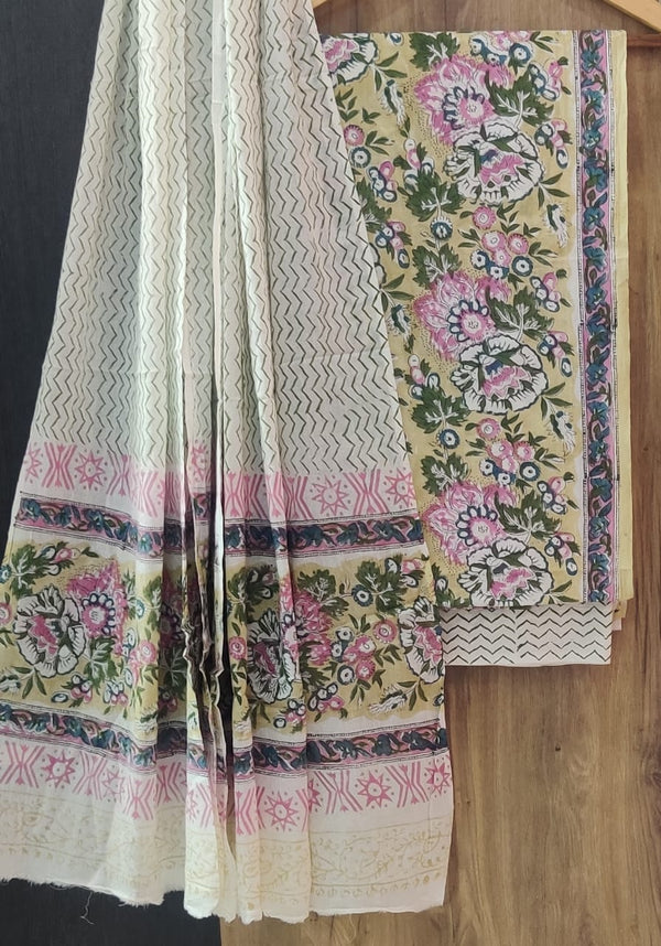 YUVI STYLE HAND BLOCK PRINT PURE COTTON SUIT WITH COTTON  MULMUL DUPATTA (MALYS160)