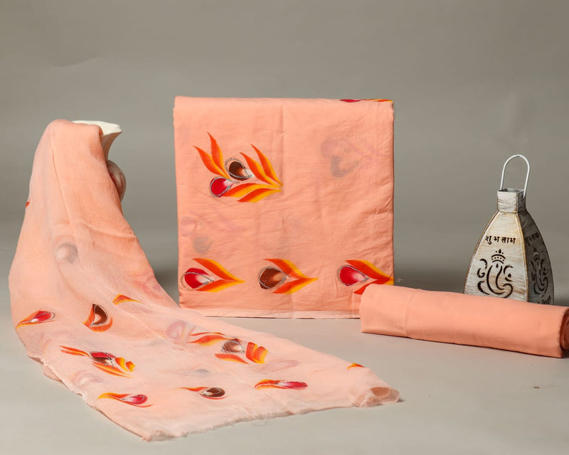 TRADITIONAL  HAND PRINTED  PURE COTTON SUIT WITH CHIFFION DUPTTA (PCHFYS127)