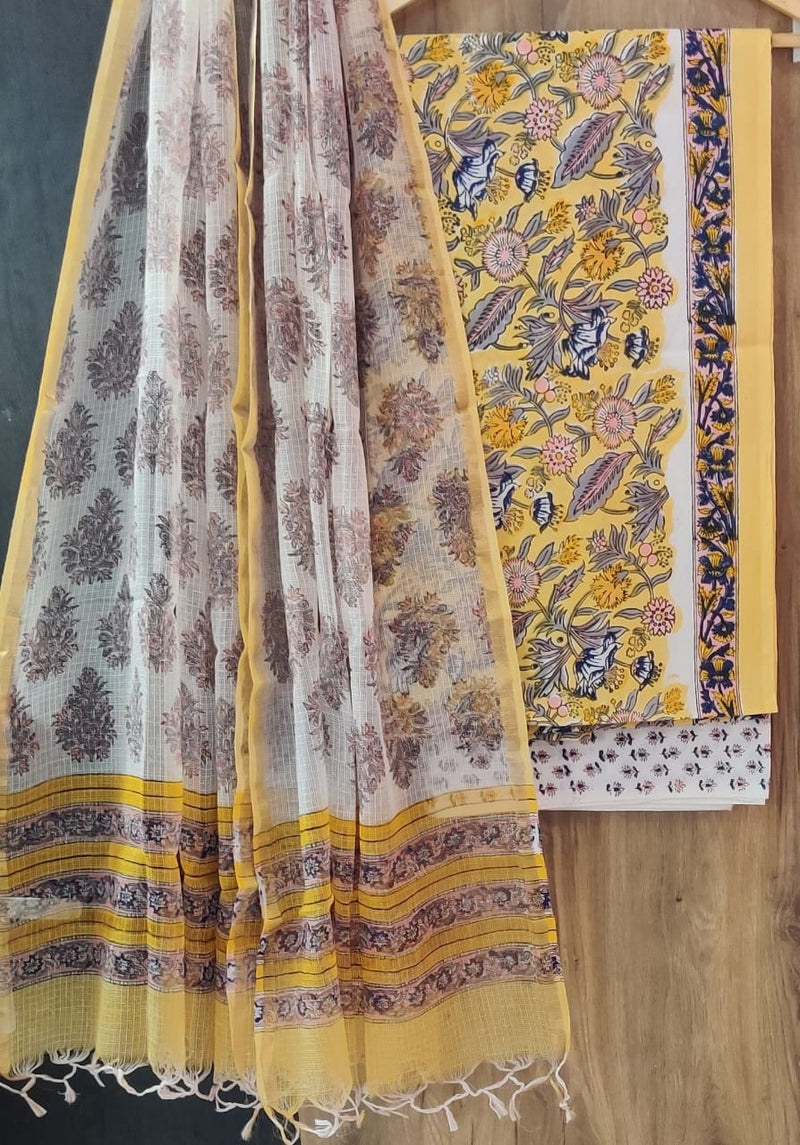 EXCLUSIVE HAND BLOCK PRINT PURE COTTON SUIT WITH KOTA DORIYA DUPTTA (3CKDYS119)