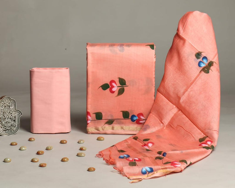 EXCLUSIVE HAND BLOCK CHANDERI SILK SUIT SET WITH CHANDERI DUPATTA (CHDYS185)