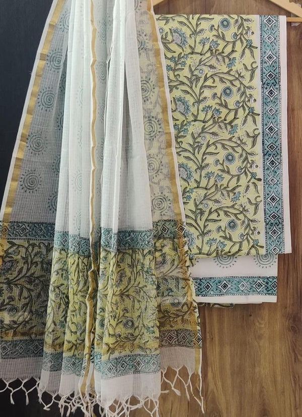 ELEGANT HAND BLOCK PURE COTTON SUIT WITH KOTA DORIA DUPATTA (3CKDYS188)
