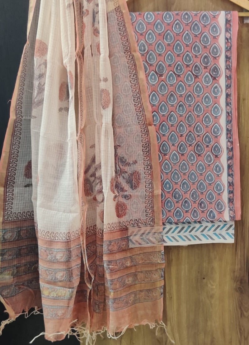 YUVI STYLE HAND BLOCK PURE COTTON SUIT WITH KOTA DORIA DUPATTA (3CKDYS155)