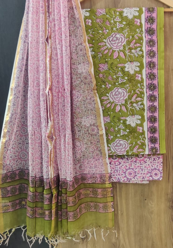 EXCLUSIVE HAND BLOCK PRINT PURE COTTON SUIT WITH KOTA DORIYA DUPTTA (3CKDYS197)