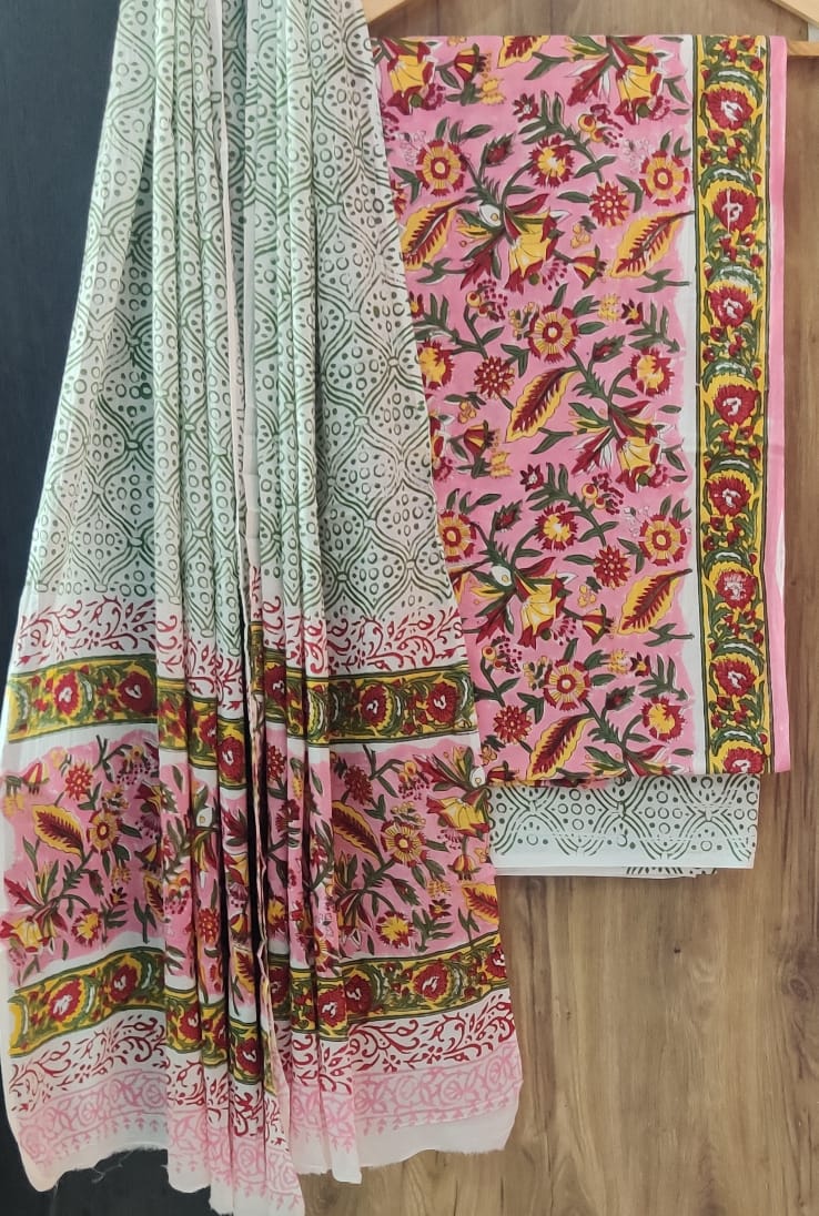 DESIGNER HAND BLOCK PRINT PURE COTTON SUIT WITH COTTON MULMUL DUPATTA (MALYS53)