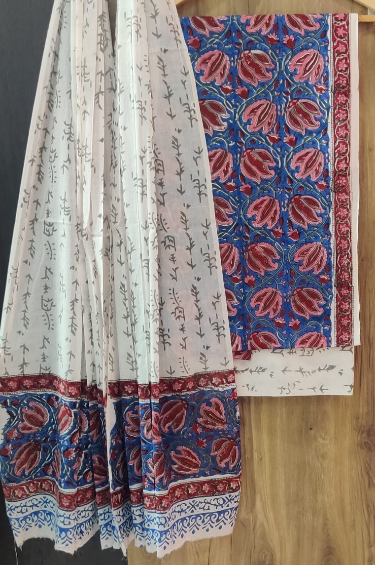 EXCLUSIVE HAND BLOCK PRINT PURE COTTON SUIT WITH COTTO MMUL DUPATTA (MALYS138)