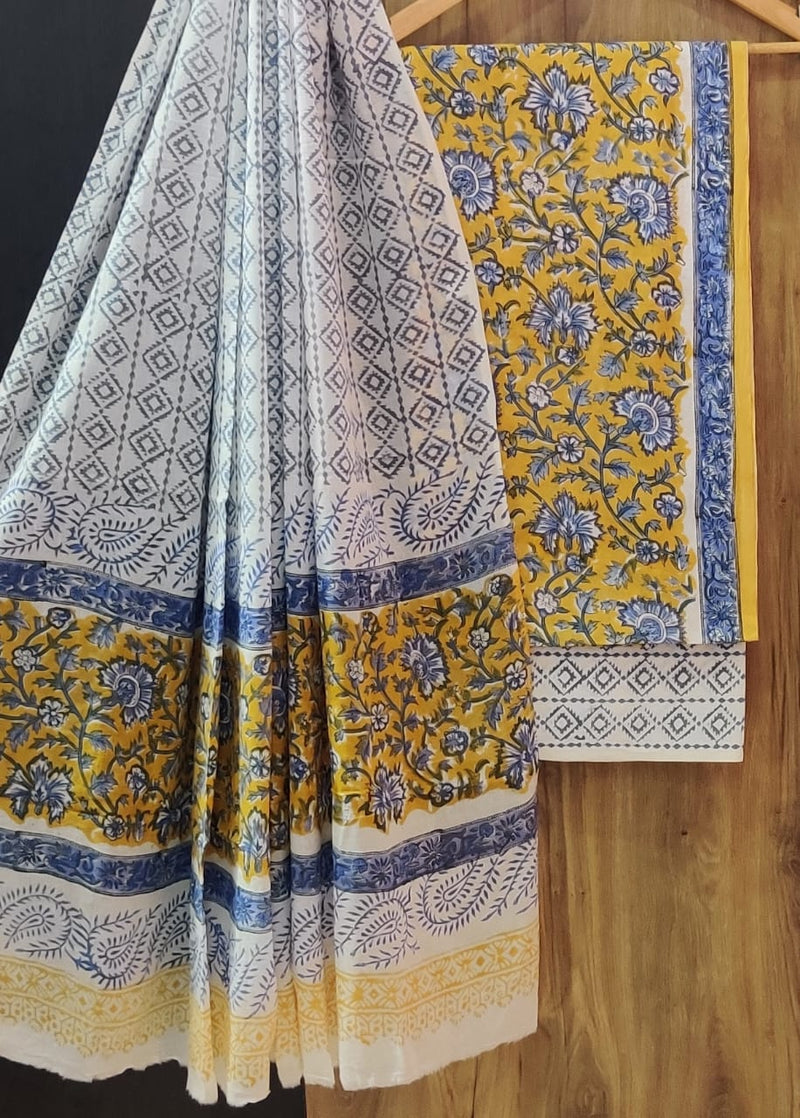 EXCLUSIVE HAND BLOCK PRINT PURE COTTON SUIT WITH COTTON MULMUL DUPATTA (MALYS116)