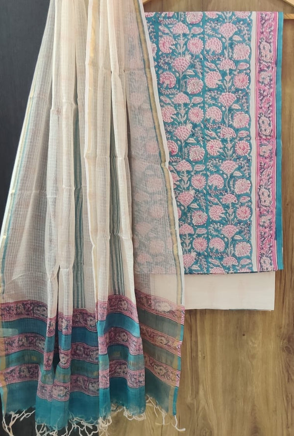 TRADITIONAL HAND BLOCK PRINT PURE COTTON SUIT WITH DORIA DUPATTA(3CKDYS144)