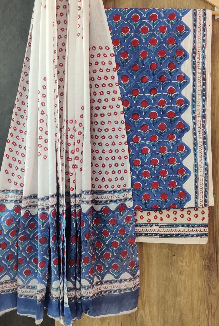 DESIGNER HAND BLOCK PRINT PURE COTTON SUIT WITH COTTON MULMUL DUPATTA (MALYS22)