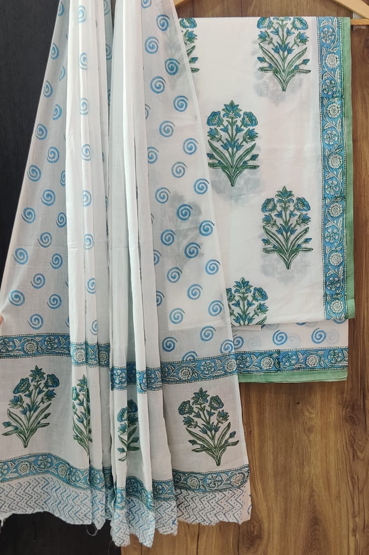 YUVI STYLE HAND BLOCK PRINT PURE COTTON SUIT WITH COTTO MULMUL DUPATTA (MALYS268)