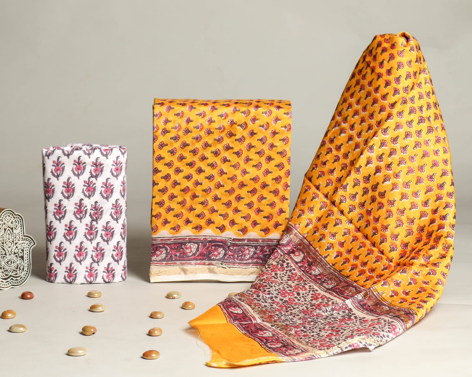 YUVI STYLE HAND BLOCK CHANDERI SILK SUIT SET WITH CHANDERI DUPATTA (CHDYS180)
