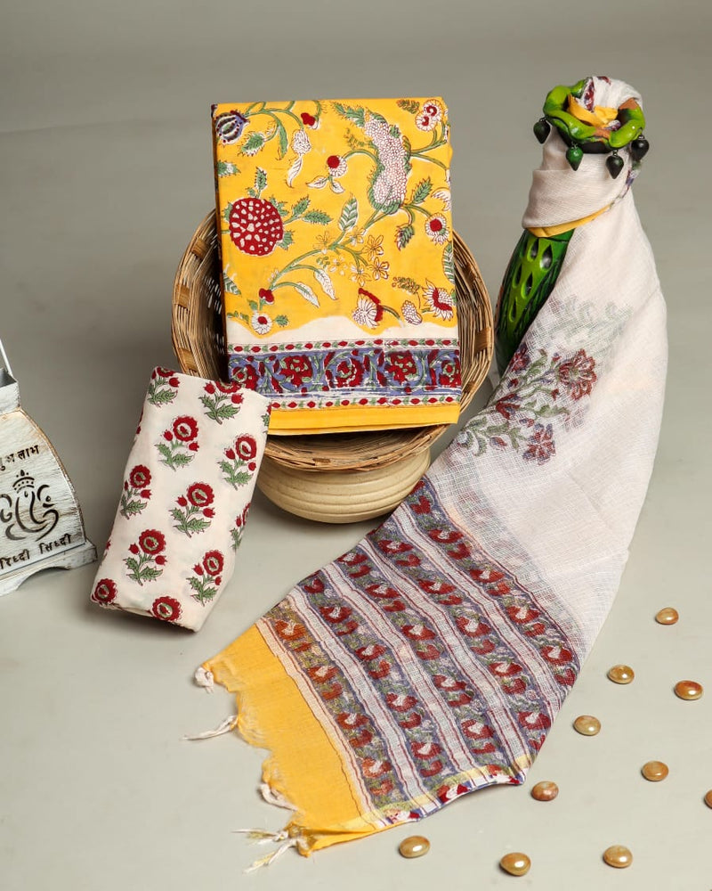 DESIGNER HAND BLOCK PRINT SUIT WITH DORIA DUPATTA (3CKDYS162)