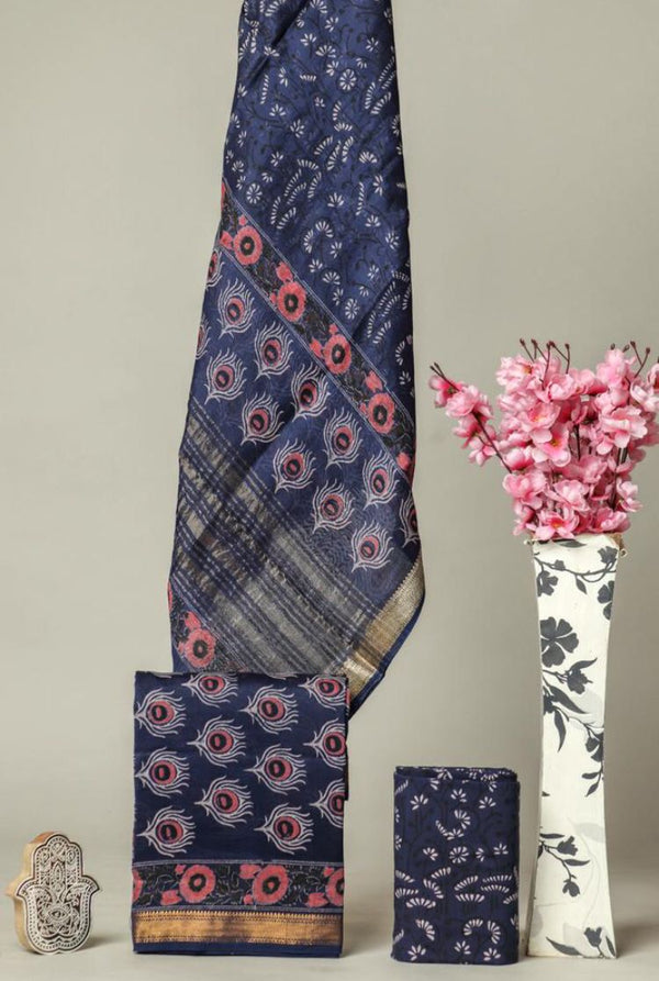 TRADITIONAL HAND BLOCK PRINT MAHESHWARI SILK SUIT WITH MAHESHWARI SILK DUPATTA (MSLYS144)