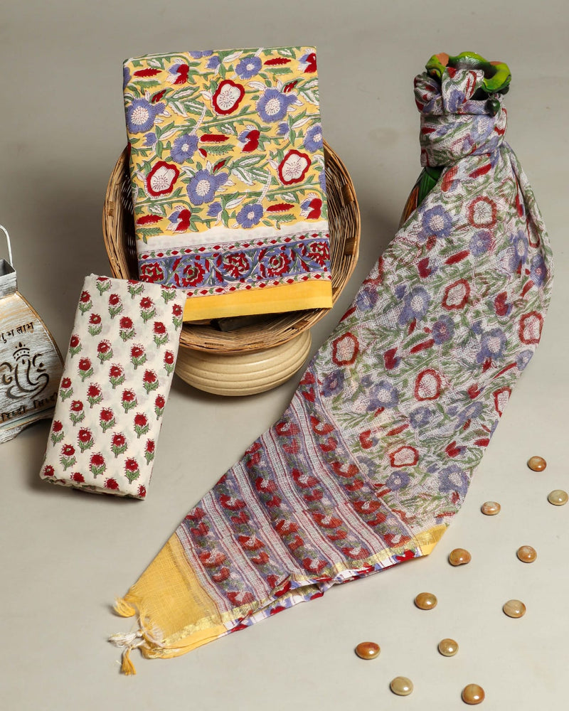 YUVI STYLE FLORAL JAAL COTTON SUIT WITH DORIA DUPTTA(3CKDYS211)