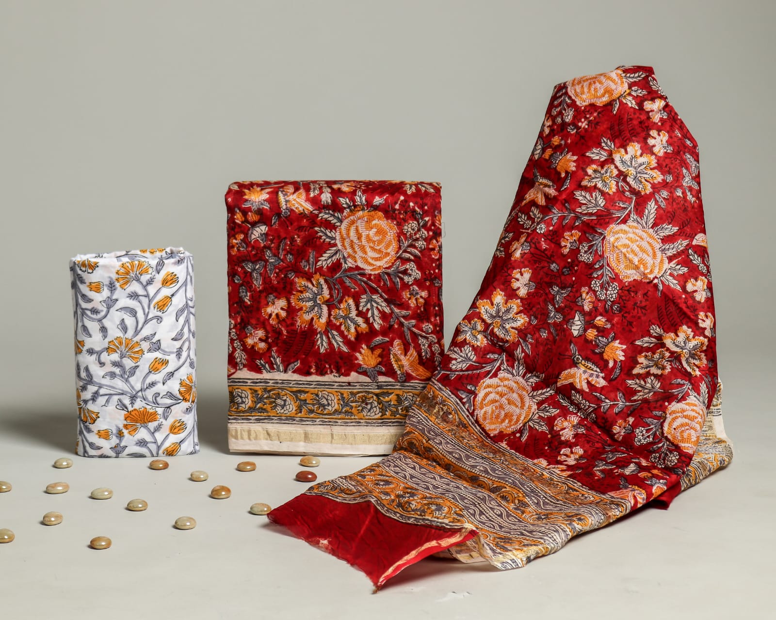 DESIGNER HAND BLOCK PRINT CHANDERI SILK SUIT SET WITH PREMIUM CHANDERI DUPATTA (CHDYS38)