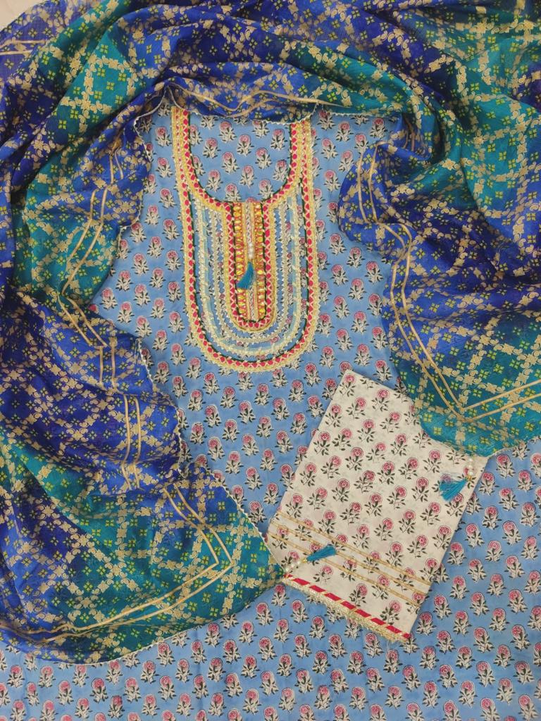 Floral Gota Work suit set with lehariya Kota Doriya dupatta (GOTAYS08)