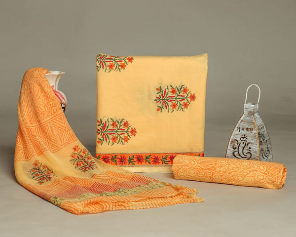 EXCLUSIVE HAND BLOCK PRINT PURE COTTON SUIT WITH CHIFFION DUPTTA (PCHFYS84)