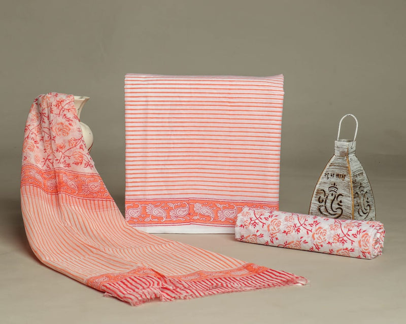 Designer  Hand Block Print  Pure Cotton Suit with Chiffon Dupatta (PCHFYS05)