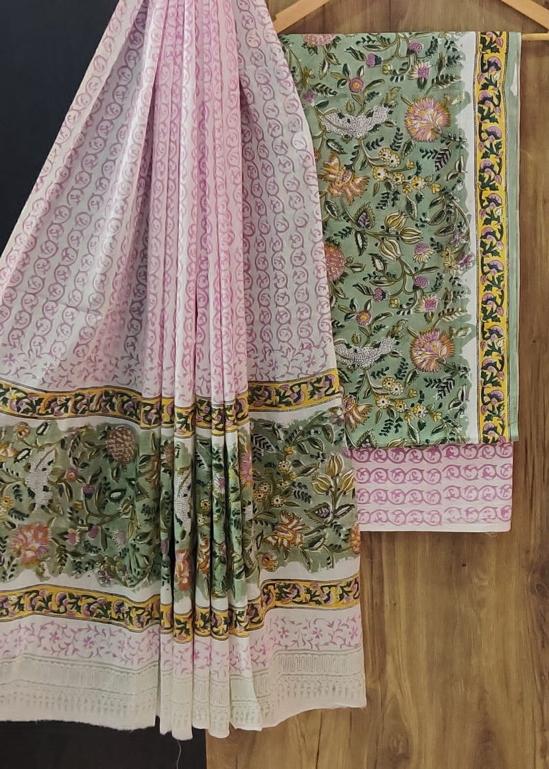 DESIGNER HAND BLOCK PRINT PURE COTTON SUIT WITH COTTON MULMUL DUPATTA (MALYS93)