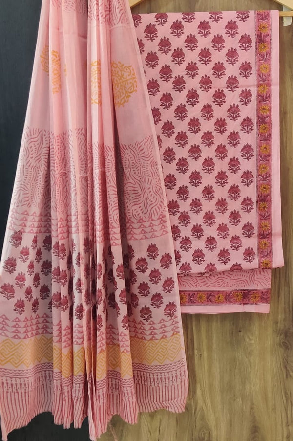 EXCLUSIVE HAND BLOCK PRINT PURE COTTON SUIT WITH COTTON MULMUL DUPATTA (MALYS162)