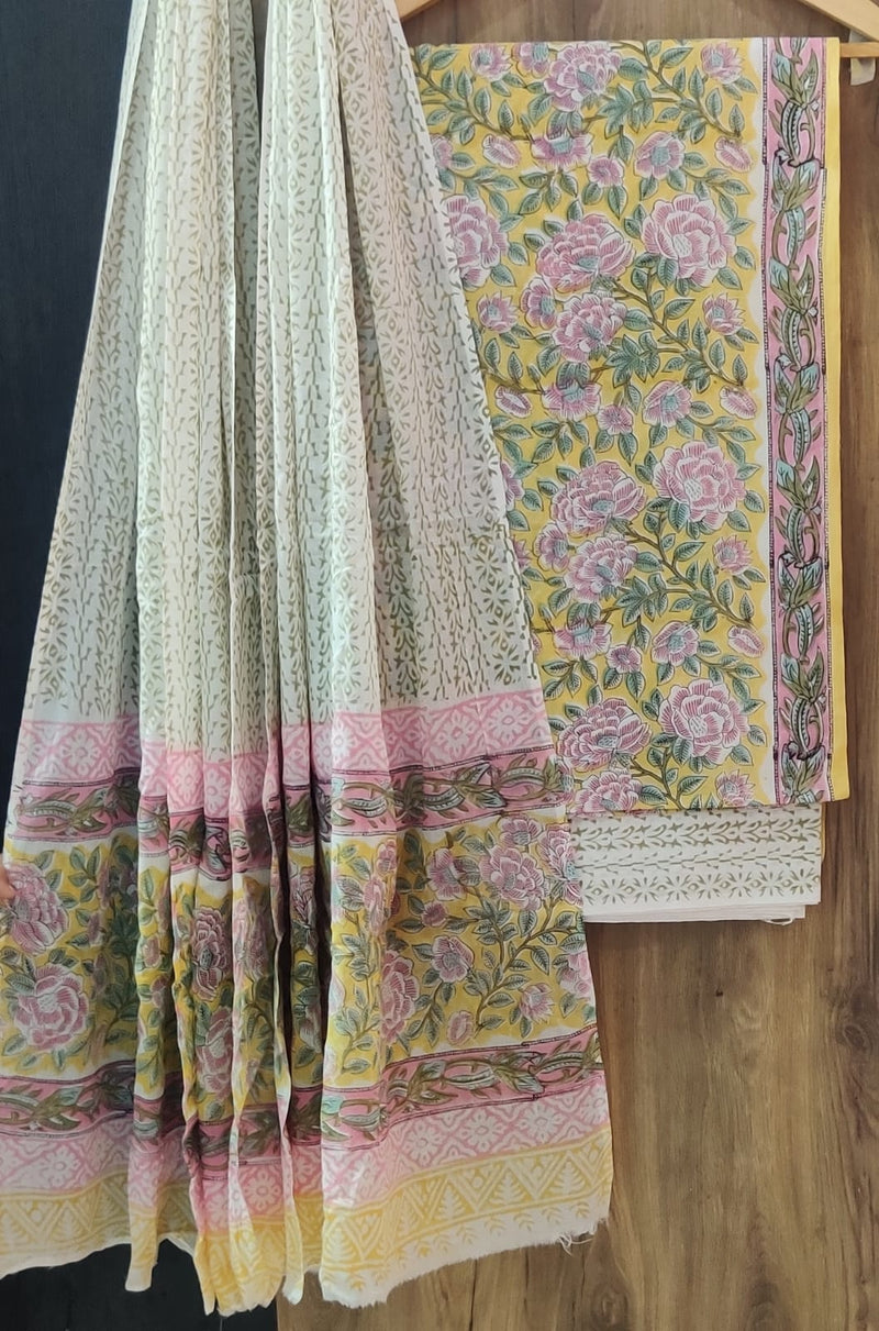 YUVI STYLE HAND BLOCK PRINT PURE COTTON SUIT WITH COTTON MULMUL DUPATTA (MALYS157)