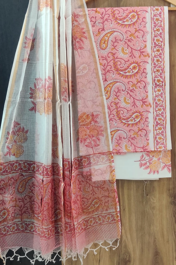 TRADITIONAL HAND HAND BLOCK PURE COTTON SUIT WITH KOTA DORIA DUPATTA (3CKDYS233)