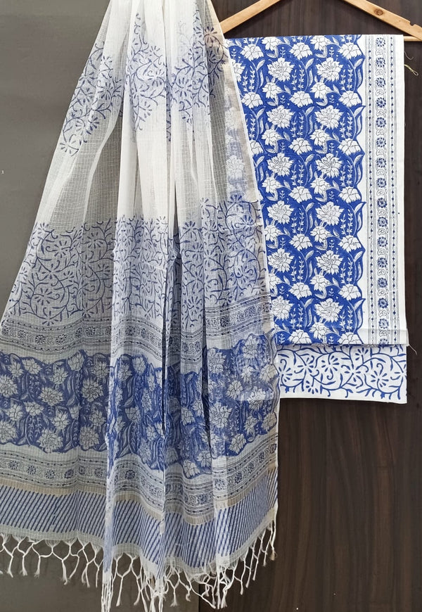 APPEALING  HAND BLOCK PRINT PURE COTTON SUIT WITH DORIA DUPATTA(3CKDYS195)