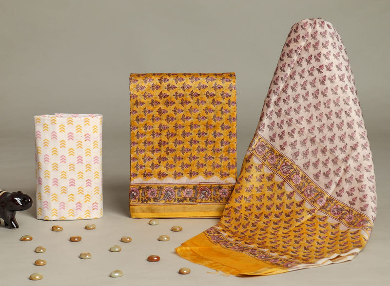 YUVI STYLE HAND BLOCK CHANDERI SILK SUIT SET WITH CHANDERI DUPATTA (CHDYS258)