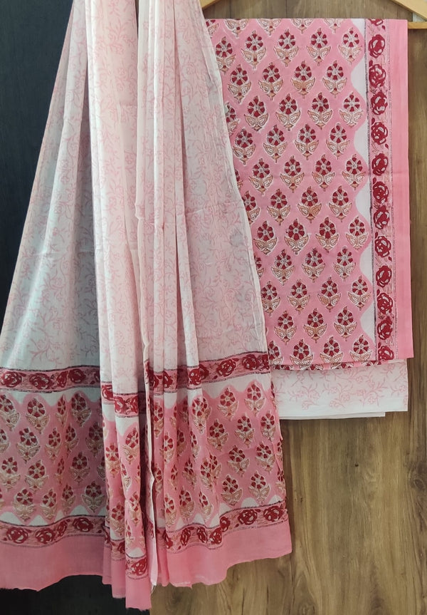 DESIGNER HAND BLOCK PRINT COTTON SUIT SET WITH MULMUL DUPATTA (MALYS302)