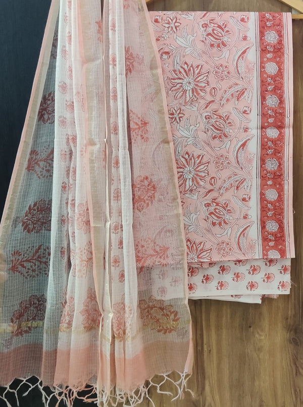 TRADITIONAL HAND HAND BLOCK PURE COTTON SUIT WITH KOTA DORIA DUPATTA (3CKDYS244)