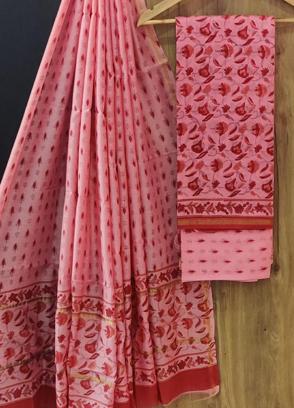 DESIGNER HAND BLOCK PRINT CHANDERI SILK SUIT SET WITH PREMIUM CHANDERI DUPATTA (CHDYS266)