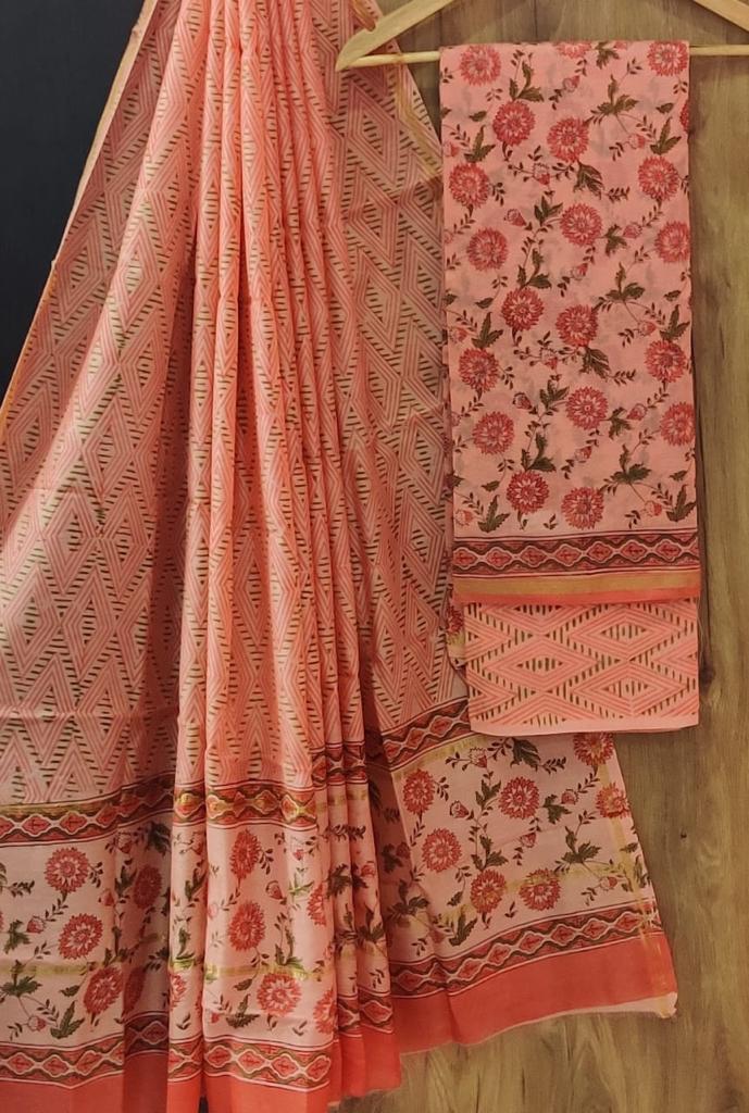 ELEGANT HAND BLOCK CHANDERI SILK SUIT SET WITH CHANDERI DUPATTA (CHDYS268)