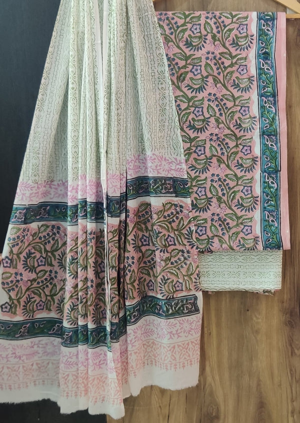 ELEGAT HAND BLOCK PRINT COTTON SUIT SET WITH MULMUL DUPATTA (MALYS308)