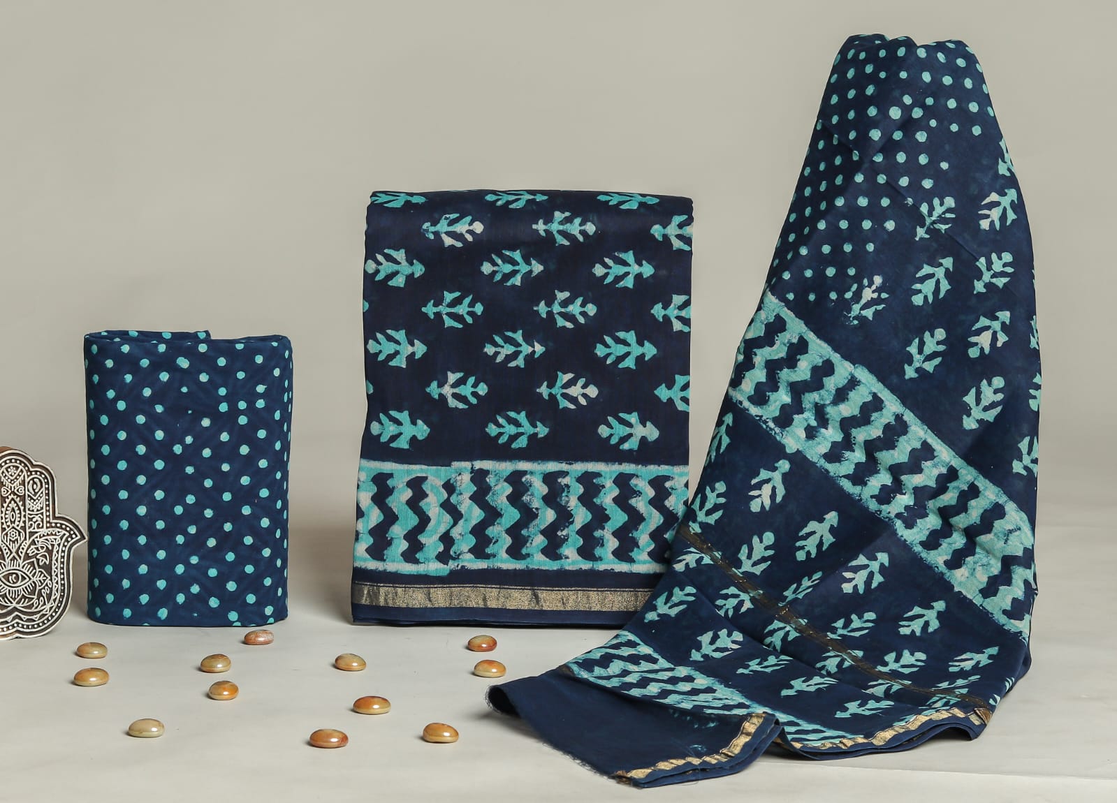 TRADITIONAL HAND BLOCK CHANDERI SILK SUIT SET WITH CHANDERI DUPPTTA (CHDYS171)