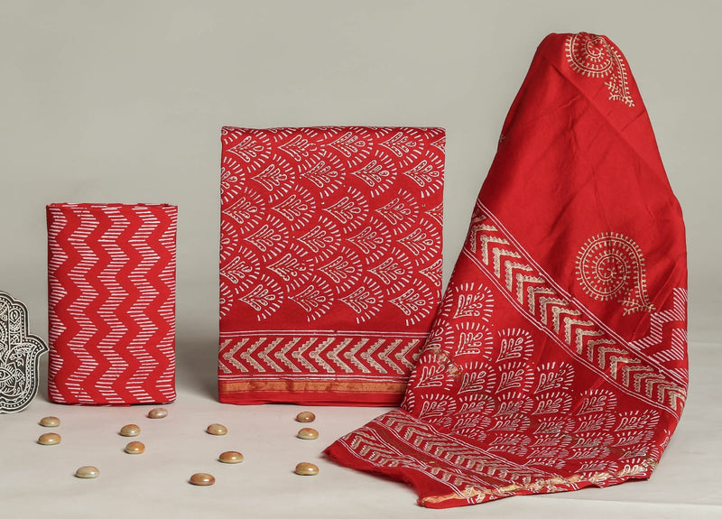 Designer Hand Block Print Chanderi Silk Suit set with Premium Chanderi Dupatta(CHDYS17)