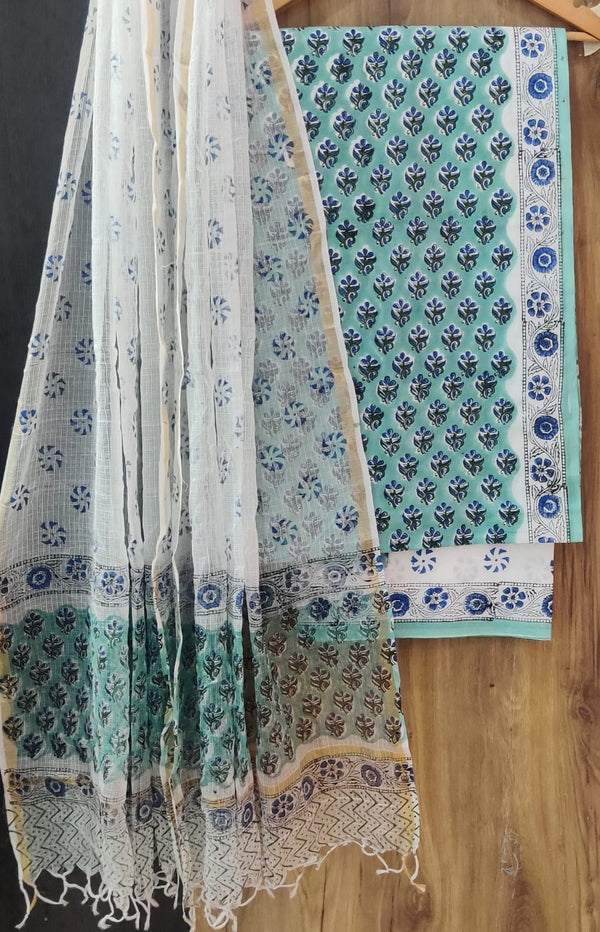 DESIGNER HAND BLOCK PRINT PURE COTTON SUIT MATERIAL WITH KOTA DORIA DUPATTA (3CKDYS251)